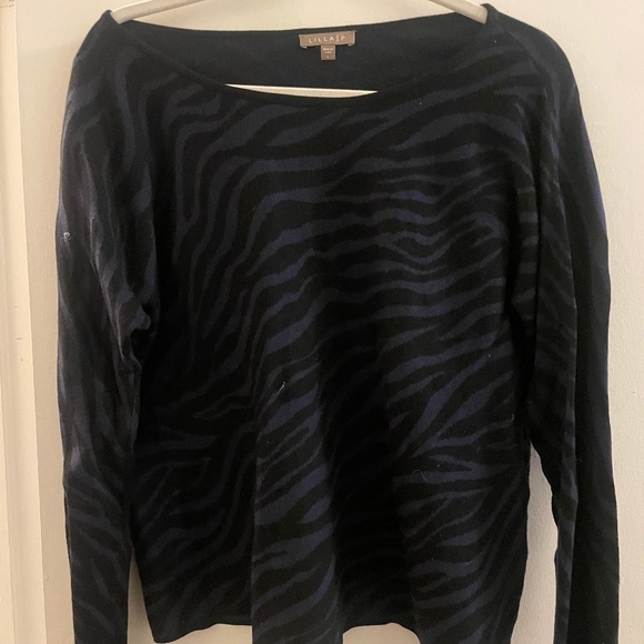 Lilla P Black and Blue Zebra Sweater, L - Picture 1 of 3